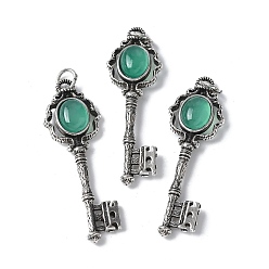 Зеленый агат Ключ латунный натуральный зеленый оникс агат большие подвески, с целью перехода в кольце, античное серебро, окрашенная и подогревом, 55.5x16.5x5~6.5 мм, отверстие : 4.5 мм