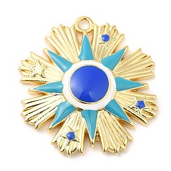 Королевский синий Латунь эмаль подвески, без свинца и без кадмия, реальное золото 18 тыс., долговечный, цветочный шарм, королевский синий, 25x24x4 мм, отверстие : 1.6 мм