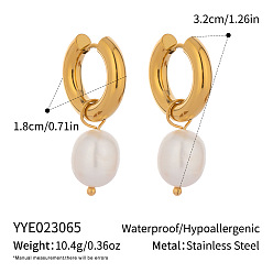 Oval Крюк из нержавеющей стали серьги, с пресноводным жемчугом, золотые, овальные, 32x18 мм