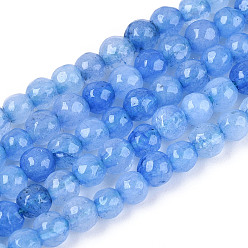 Васильковый Окрашенные природные белый нефрит бисер пряди, круглые, граненые, васильковый, 4~4.5 мм, отверстие : 1 мм, около 86~96 шт / нитка, 14.69~14.96'' (37.3~38 см)