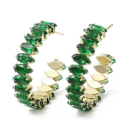 Sea Green Cubic Zirconia Round Stud Earrings, Rack Plating Real 18K Gold Plated Brass Half Hoop Earrings for Women, Lead Free & Cadmium Free, Sea Green, 35x8mm