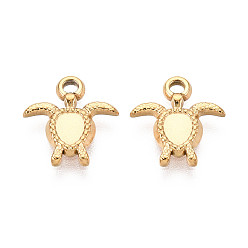 Chapado en Oro Real 18K 304 Dijes de tortuga de acero inoxidable, revestimiento de iones (ip), real 18 k chapado en oro, 11x10x1.5 mm, agujero: 1.4 mm