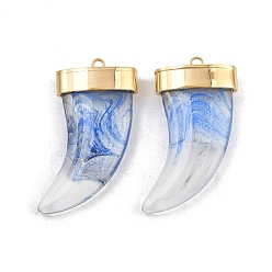 Синий 304 подвески из нержавеющей стали, рог, со стеклом, вакуумное покрытие pvd, реальный 18 k позолоченный, синие, 34.5x22.5x8 мм, отверстие : 1.8 мм