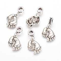 Antique Silver Alloy European Dangle Charms, Foot, Antique Silver, 32mm, Hole: 5mm