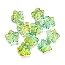 Green Yellow Transparent Glass Beads, Star with Bowknot, Green Yellow, 13.5~14x14.5x7~8mm, Hole: 1.2mm