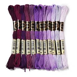 Purple 12 Skeins 12 Colors 6-Ply Polyester Embroidery Floss, Cross Stitch Threads, Gradient Color Series, Purple, 0.5mm, about 8.75 Yards(8m)/Skein, 12 skeins/set