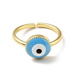 Темно-Голубой Эмалированное кольцо-манжета сглаза, позолоченные латунные украшения для женщин, без кадмия и без свинца, глубокое синее небо, размер США 7 1/2 (17.7 мм)