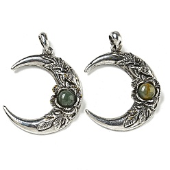 (RRHB277) Кристалл на подкладке из медово-бежевого цвета Природного индийского агата подвески, сплав цветок полумесяц подвески, античное серебро, 43.5x35.5x8.5 мм, отверстие : 8x7 мм