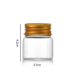 Golden Clear Glass Bottles Bead Containers, Screw Top Bead Storage Tubes with Aluminum Cap, Column, Golden, 3.7x4cm, Capacity: 20ml(0.68fl. oz)
