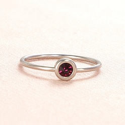 Purple Glass Flat Round Finger Ring, Stainless Steel Color Stainless Steel Ring, Purple, Inner Diameter: 18.2mm