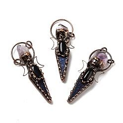 Темно-синий  Шифер Самородки натурального аметиста и большие подвески из окрашенного агата, Подвески с большими отверстиями, С латунными красными медными тонами, без кадмия и без свинца, пуля с крыльями, темный сланец синий, 75~83x28~30x15~18 мм, отверстие : 6 мм