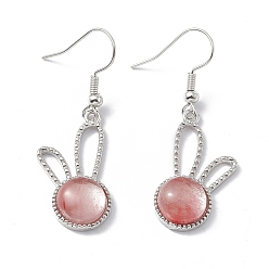 Вишневый Кварц Серьги с кроликом из синтетического вишневого кварцевого стекла, платиновые латунные украшения для женщин, 42 мм, штифты : 0.6 мм
