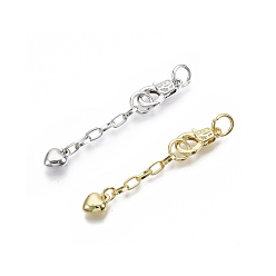 Mixed Color Brass Chain Extender, with Brass Lobster Claw Clasps,  Heart, Mixed Color, 64mm, Clasp: 17x10x4mm, Extend Chain: 38mm, Jump Ring: 8x1mm, Inner Diameter: 6mm