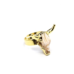 Golden Resin Cattle Adjustable Rings, Brass Ring, Golden, US Size 8(18.1mm)