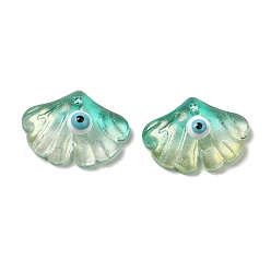 Turquoise Transparent Glass with Enamel Pendants, Ginkgo Leaf with Evil Eye Charms, Turquoise, 15x20x5.5~6mm, Hole: 1.5mm