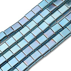 Light Steel Blue Electroplated Non-magnetic Synthetic Hematite Beads Strands, Square, 2-Hole, Light Steel Blue, 6x6x3mm, Hole: 1.2mm, about 69pcs/strand, 15.55 inch(39.5cm)