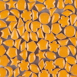 Orange Porcelain Mosaic Tiles, Irregular Shape Mosaic Tiles, for DIY Mosaic Art Crafts, Picture Frames, Mixed Shapes, Orange, 10x5mm, 170pcs/bag