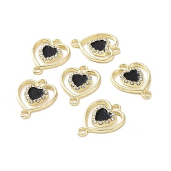 Black Alloy Enamel Connector Charms, Heart Links, with Crystal Rhinestone, Light Gold, Cadmium Free & Lead Free, Black, 21x16x2.5mm, Hole: 2mm
