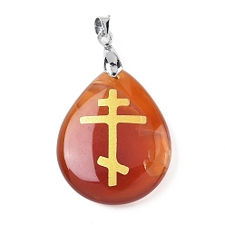 Красный Агат Подвески из натурального сердолика (окрашенные и нагретые), с реечной обшивкой латунными выводами, без кадмия и без свинца, подвеска в виде капли и креста, 31x25x5~7 мм, отверстие : 4.5x4 мм