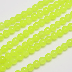 Jaune Vert Brins naturels et teints perles malaisie jade, ronde, jaune vert, 8mm, Trou: 1.0mm, Environ 48 pcs/chapelet, 15 pouce