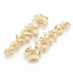 Настоящее золото 18K Соединители латунные звенья, цветок, без никеля , реальный 18 k позолоченный, 58x15.5x4 мм, отверстие : 2 мм
