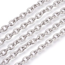 Stainless Steel Color 201 Stainless Steel Cable Chains, Unwelded, Oval, Stainless Steel Color, 8x6x1.5mm