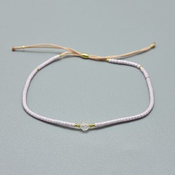 Rose Quartz Adjustable Natural Rose Quartz Braided Bead Bracelets, with Nylon Cord and Seed Beads/Heishi Beads, 4.3~7.95cm, 1.5mm