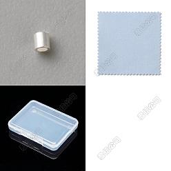 Silver 925 Sterling Silver Beads, Column, with 1 Sheet Suede Fabric Silver Polishing Cloth, Silver, 1x1.5mm, Hole: 0.6mm, 100pcs