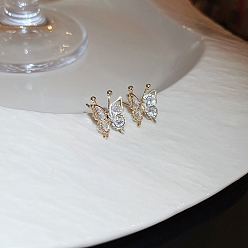 Crystal Rhinestone Butterfly Stud Earrings, Golden 925 Sterling Silver Jewelry for Women, Crystal, 14.5x10.5mm