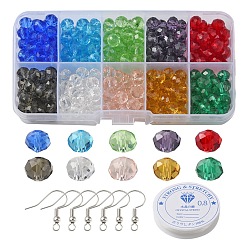 Mixed Color DIY Bracelet Earring Making Kit, Including Rondelle Glass Beads, Elastic Thread, Brass Earring Hooks, Mixed Color, About 660~690Pcs/box