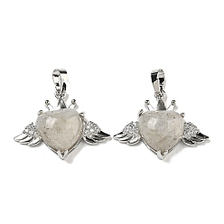 Лабрадорита Натуральный лабрадорит с подвесками из прозрачного кубического циркония, Подвески в форме сердца и крыльев с фурнитурой из латуни с металлическим покрытием, платина, без кадмия и без свинца, 25x31.5x8.5~9 мм, отверстие : 7.9x5 мм