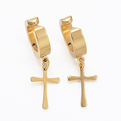 Golden 304 Stainless Steel Clip-on Earrings, Hypoallergenic Earrings, Cross, Golden, 32mm
