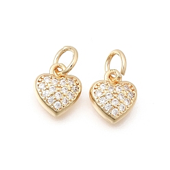 Light Gold Латунные подвески с микропаве на День святого Валентина, прозрачные циркониевые подвески, сердце прелести, стойки покрытие, долговечный, без свинца и без кадмия, золотой свет, 10x9x2.8 мм, отверстие : 4 мм