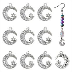 Platinum 10Pcs Rack Plating Brass Micro Pave Clear Cubic Zirconia Charms, Long-Lasting Plated, Platinum, Moon & Star, Platinum, 15x12x2mm, Hole: 1.2mm