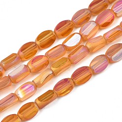 Coral Electroplate Glass Beads Strands, Faceted, AB Color, Cuboid, Coral, 6~7x4~5x3mm, Hole: 0.8mm, about 80pcs/strand, 20.08 inch~ 20.31 inch(51~51.6cm)