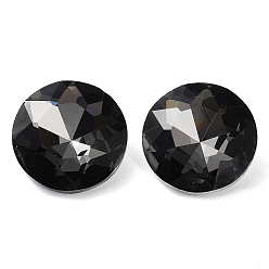 Jet Glass Rhinestone Cabochons, Pointed Back & Back Plated, Faceted, Diamond, Jet, 20x8mm