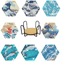 Others DIY 5D Diamond Painting Beginner Cup Mat Kits, including Acrylic Coaster, Iron Holder, Rhinestone Bag, Sticky Pen, Glue Clay, Tray, Wave, 90x90mm