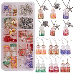 Mixed Color SUNNYCLUE DIY Jewelry Set Making, Glass/Alloy Pendants, Brass Earring Hooks and 304 Stainless Steel Chain Necklace, Mixed Color, Boxes: 13.5x7x3cm