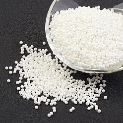 White 8/0 Grade A Round Glass Seed Beads, Opaque Colours Rainbow, White, 3x2mm, Hole: 1mm, about 13000pcs/pound