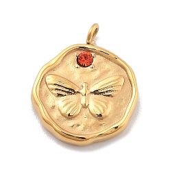 Гиацинт 304 из нержавеющей стали горный хрусталь подвески, плоская круглая бабочка, ионное покрытие (ip), реальный 14 k позолоченный, гиацинт, 15.5x12.5x2 мм, отверстие : 1.8 мм