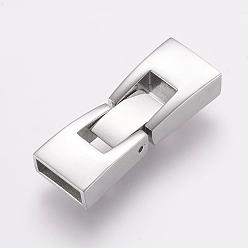 Stainless Steel Color 304 Stainless Steel Fold Over Clasps, Rectangle, Stainless Steel Color, 26.5x9.5x5mm, Hole: 3x8mm