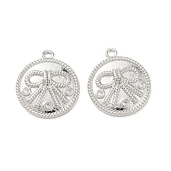 Платина Рамадан и Ид Мубарак, латунные подвески с микропаве из прозрачного кубического циркония, плоский круглый с подвесками-бантиками, платина, 17x15x3 мм, отверстие : 1.6 мм