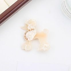 Floral White Cute Poodle Cellulose Acetate Alligator Hair Clips, with Rhinestone, Hair Accessories for Girls, Floral White, 57x54x17mm