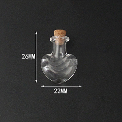 Clear Mini High Borosilicate Glass Bottle Bead Containers, Wishing Bottle, with Cork Stopper, Heart, Clear, 2.6x2.2cm