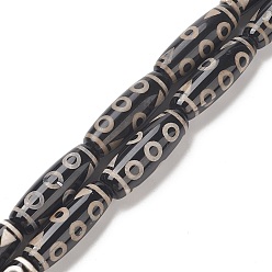 8-Eye Tibetan Style 8-Eye dZi Beads Strands, Natural Agate Beads, Dyed & Heated, Oval/Oblong, Black, 28.5~32x10.5~12mm, Hole: 2mm, about 10pcs/strand, 13.9~14.9 inch(35.5~38cm)