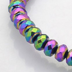 Rainbow Plated Electroplate Non-magnetic Synthetic Hematite Beads Strands, Faceted Rondelle, Rainbow Plated, 4x3mm, Hole: 1mm, about 141pcs/strand, 15.7 inch