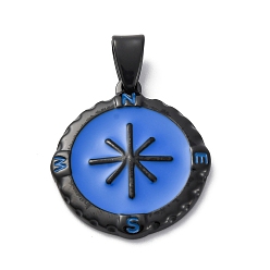 Черный 304 нержавеющей стальной эмали подвески, прелести компаса, чёрные, 29x26x3.5 мм, отверстие : 7x4 мм