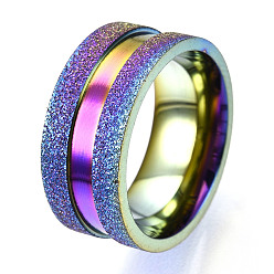 Rainbow Color 201 рифленое кольцо из нержавеющей стали для женщин, Радуга цветов, внутренний диаметр: 15 мм, широк: 8 мм