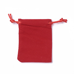 Red Velvet Packing Pouches, Drawstring Bags, Red, 12~12.6x10~10.2cm