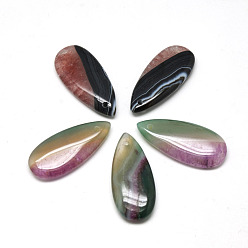 Mixed Color Natural Brazil Crackle Agate Pendants, Dyed & Heated, teardrop, Mixed Color, 39~40x17~18x6~7mm, Hole: 2mm